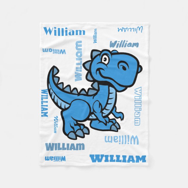 Couverture Polaire Bleu T Rex Dinosaur Blanche en polaire (Devant)
