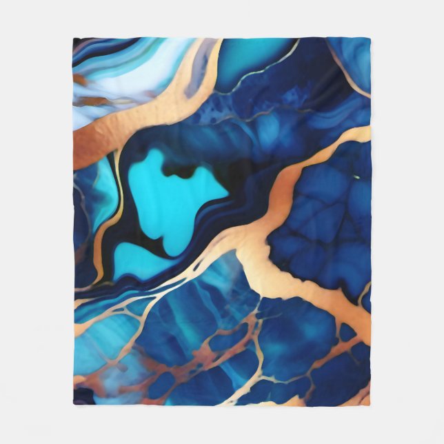 Couverture Polaire Bleu tendance en or faux marbre (Devant)