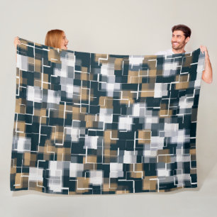 Couverture Polaire Bleu tendance Gold Brown noir blanc plaid