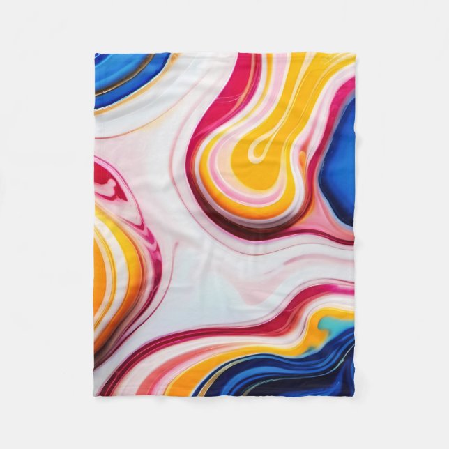 Couverture Polaire Bleu tendance rose jaune faux marbre blanc (Devant)