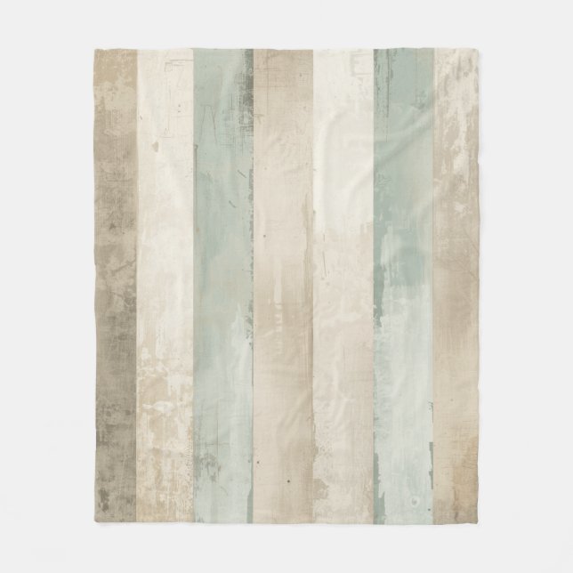 Couverture Polaire Bleu Tendre Patiné Brun Blanc Rayure Rustique (Devant)