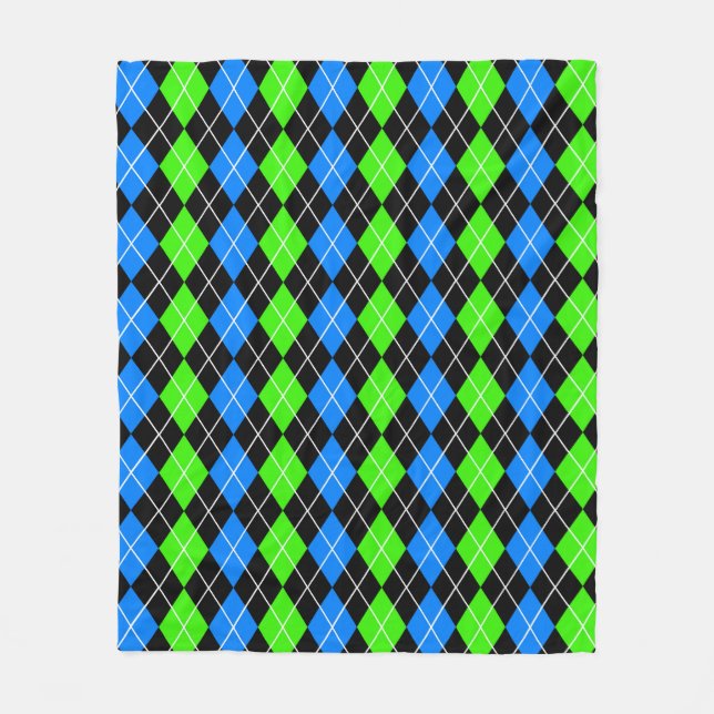 Couverture Polaire Bleu Vert Noir Design Diamant Argyle  (Devant)