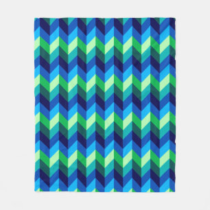 Couverture Polaire Bleu Vert Ombre Chevrons Moyenne polaire Blanche