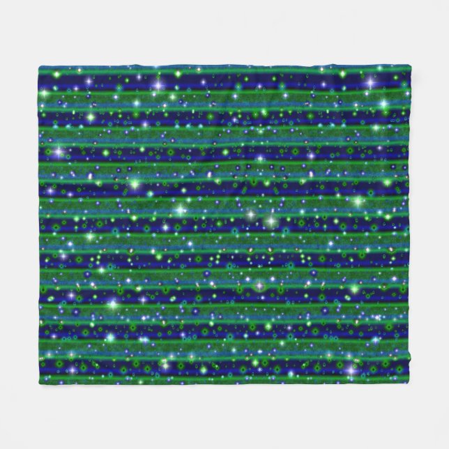 Couverture Polaire Bleu vert rayures avec étoiles et Raindrops (Devant (Horizontal))