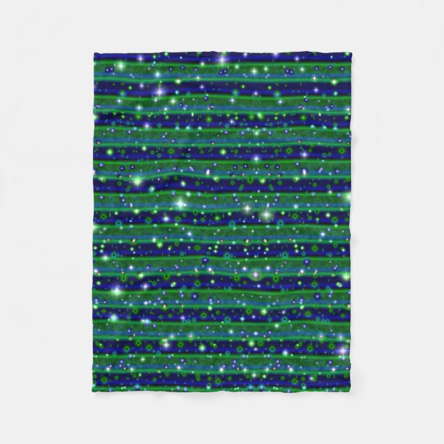 Couverture Polaire Bleu vert rayures avec étoiles et Raindrops (Devant)