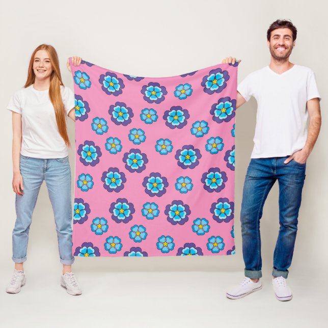 Couverture Polaire Bleu Violet rose motif floral (En situation)