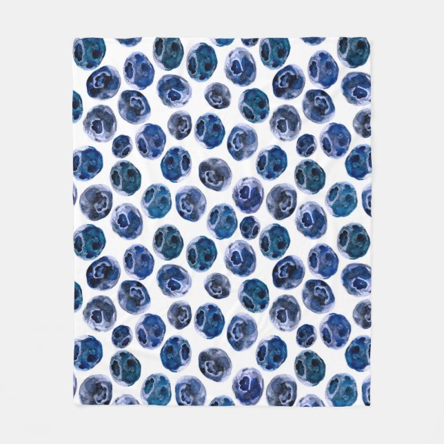 Couverture Polaire Bleuets : motif illustré d'aquarelle. (Devant)