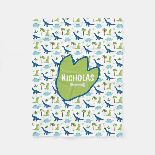 Couverture Polaire Bleus et verts de Cute Dinosaures (Devant)