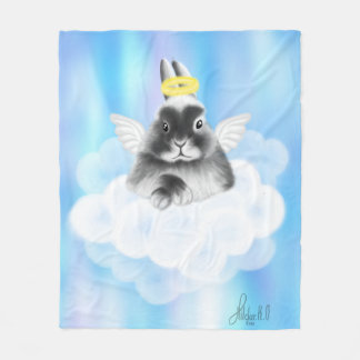 Couverture Polaire Bliss célestes : Lapin gris et blanc sur nuage ave