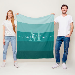Couverture Polaire Bloc couleur bleu turquoise Monogramme Nom du styl