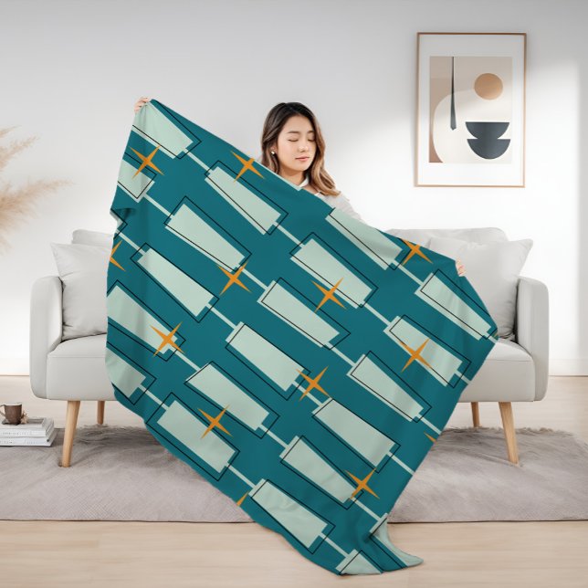 Couverture Polaire Blocs Atomiques Teal, Aqua de Style Moderne du Mil (Créateur téléchargé)