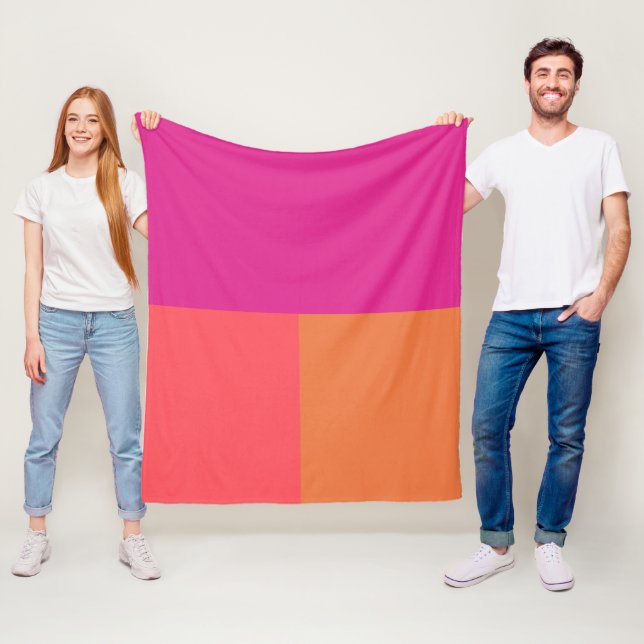 Couverture Polaire Blocs de couleur rose chaud et orange (En situation)