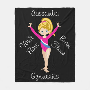 Couverture Polaire Blonde de gymnastique, Yeux Bleus, Léotard Rose
