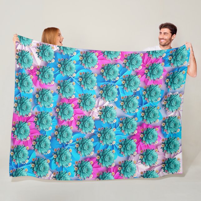 Couverture Polaire "Blooms bleus sereins" (En situation)