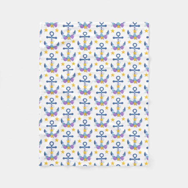 Couverture Polaire Blue Anchor Purple Seashells Yellow Starfish (Devant)