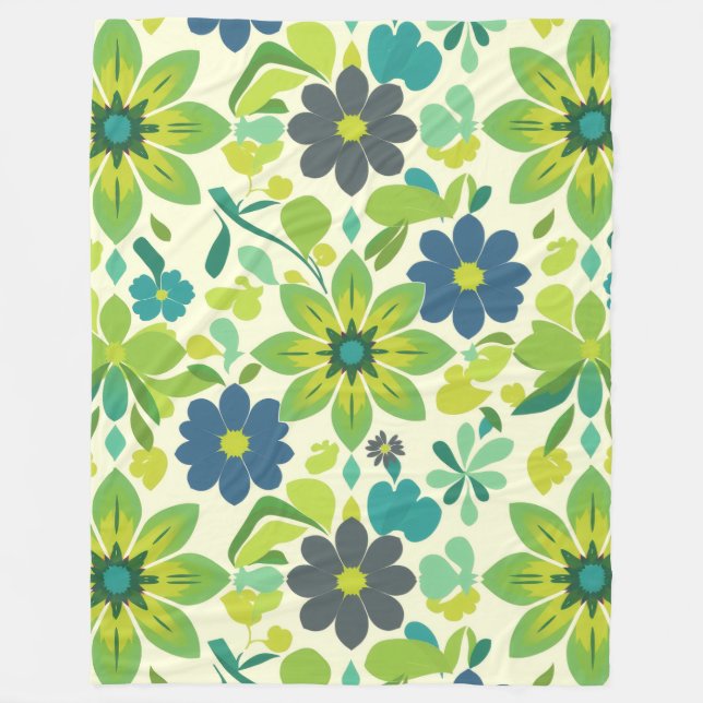 Couverture Polaire Blue and Green Floral Fleece Blanket (Devant)