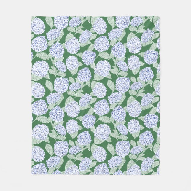 Couverture Polaire Blue and Green Hydrangea Floral Throw Blanket (Devant)