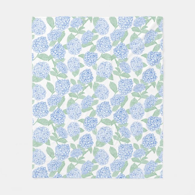 Couverture Polaire Blue and Green Hydrangea Floral Throw Blanket (Devant)