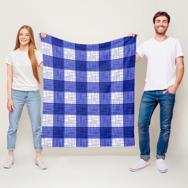 Couverture Polaire Blue and White Bold Checkered Plaid Design  (Créateur téléchargé)