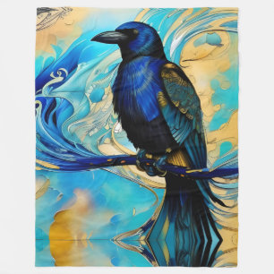 Couverture Polaire Blue Black Raven, bleu et or abstrait