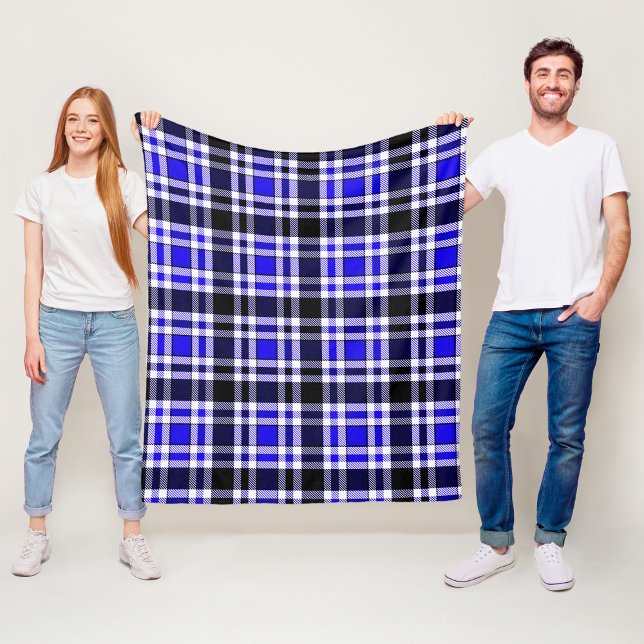 Couverture Polaire Blue Black White Flannel Tartan Pattern Design  (Créateur téléchargé)