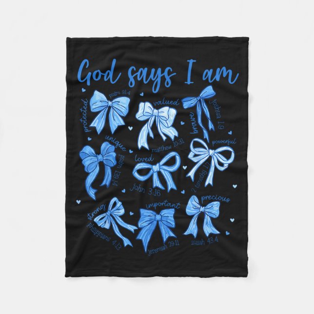 Couverture Polaire Blue Bow God Say I Am Christian Girl Women Bible V (Devant)