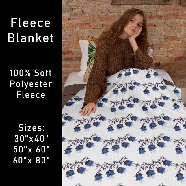 Couverture Polaire Blue Canterbury Bells Vine Fleurs Fleece Blanket (Blue Canterbury Bells Vine Flowers Fleece Blanket)