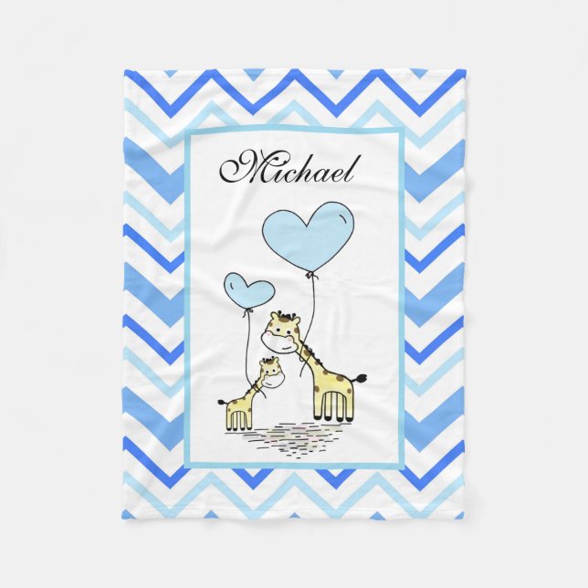 Couverture Polaire Blue Chevron Giraffe mignonne Mère Bébé (Devant)