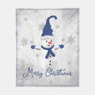 Couverture Polaire Blue Cute Snowman Holiday Fleece Blanche