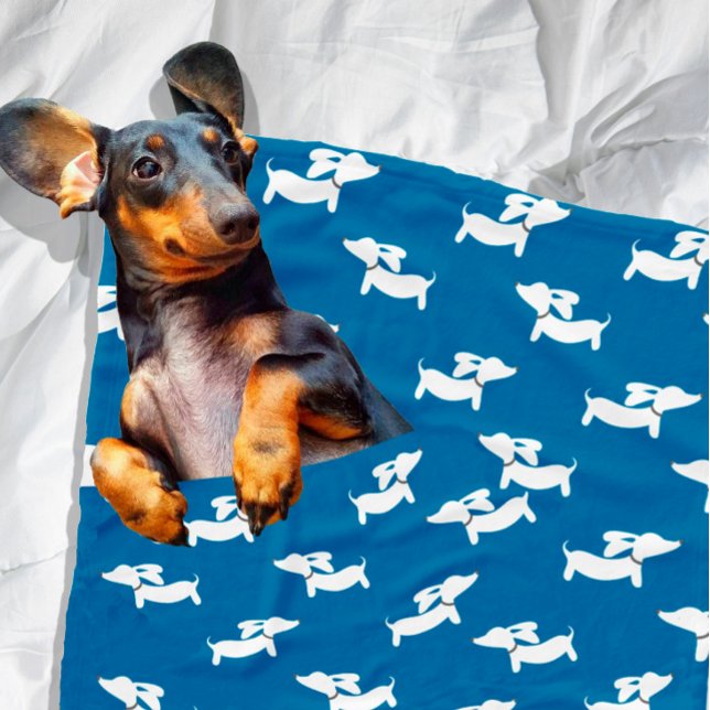 Couverture Polaire Blue Dachshunds Dancing Fleece Doxie Blanket (Navy blue dachshund blanket)