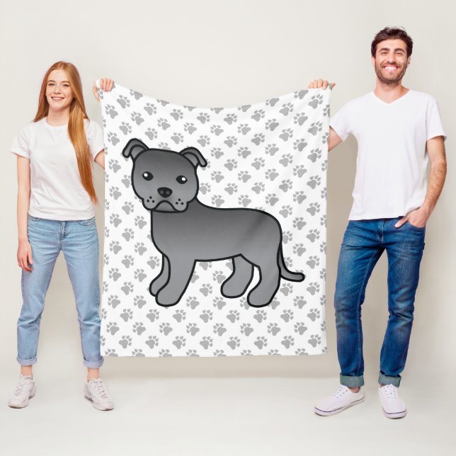 Couverture Polaire Blue English Staffie Cute Cartoon Chien & Patrouil (En situation)