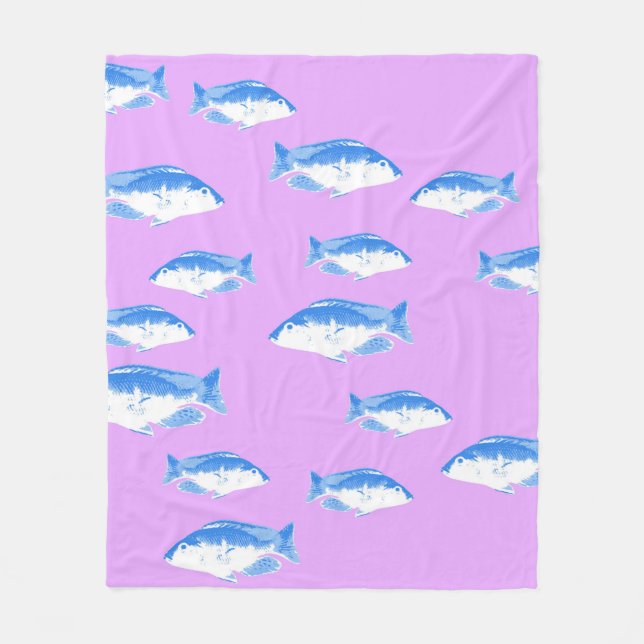 Couverture Polaire Blue fish on lilac (Devant)