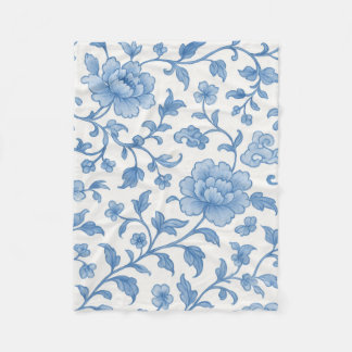 Couverture Polaire Blue Floral Chinoiserie Peony Pattern Fleece Blank