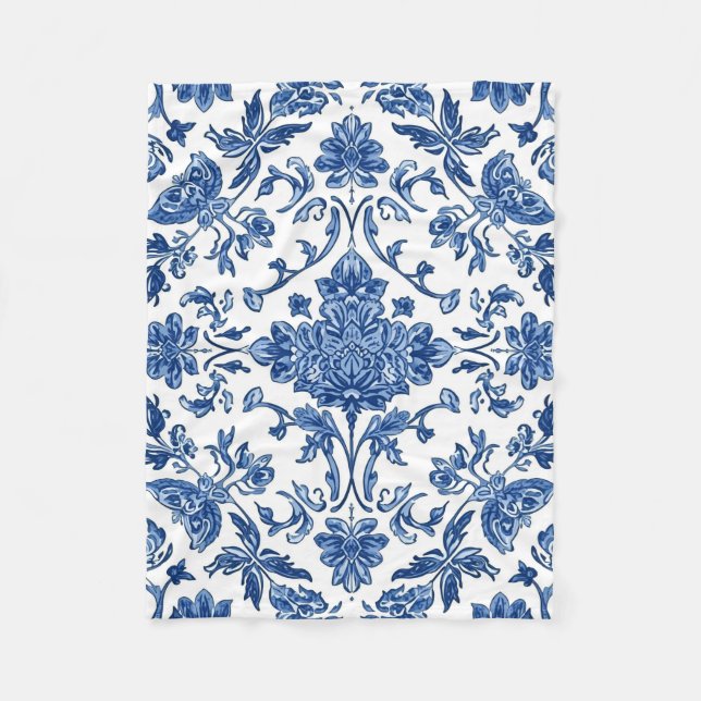 Couverture Polaire Blue Floral Chinoiserie White Watercolor (Devant)