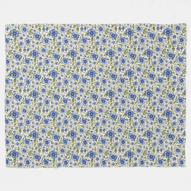 Couverture Polaire Blue Forget-Me-Nots Fleece Florale (Devant (Horizontal))