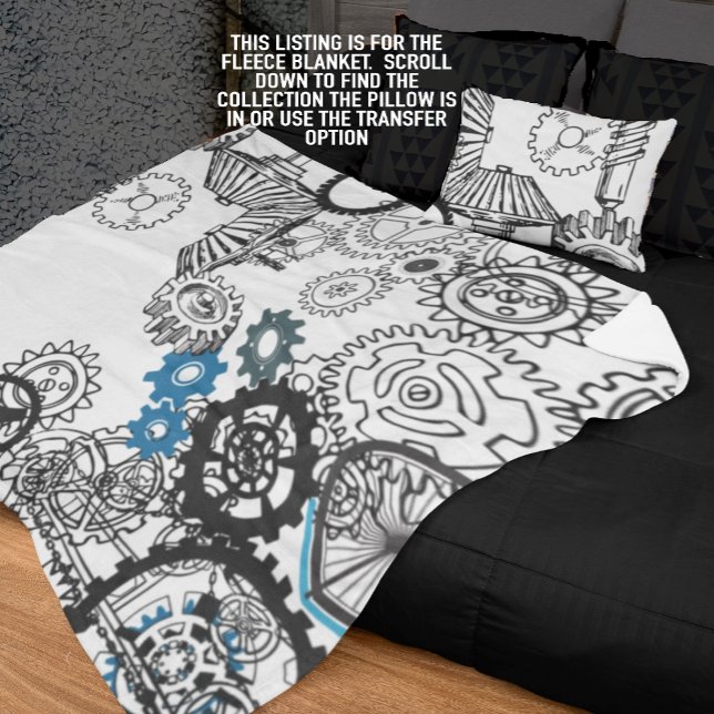 Couverture Polaire Blue Grey White Gears Steampunk Boys Décor Fleece (Créateur téléchargé)