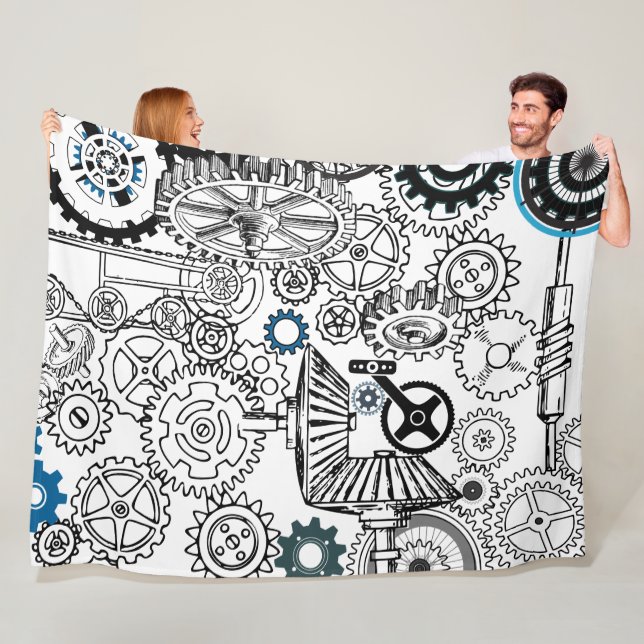 Couverture Polaire Blue Grey White Gears Steampunk Boys Décor Fleece (En situation)