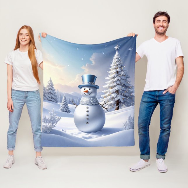 Couverture Polaire Blue Hat Snowman Fleece Blanket (En situation)