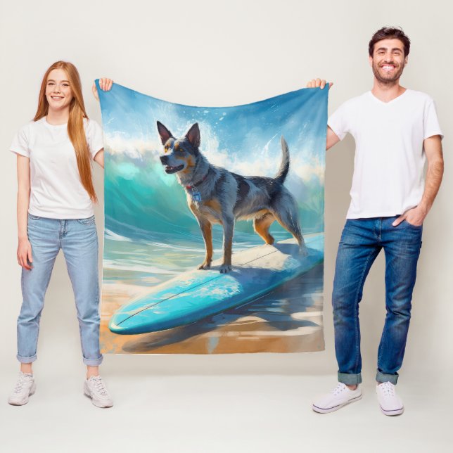 Couverture Polaire Blue Heeler Beach Surfing Peinture (En situation)