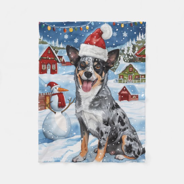 Couverture Polaire Blue Heeler Chien Winter Wonderland Noël Joie (Devant)