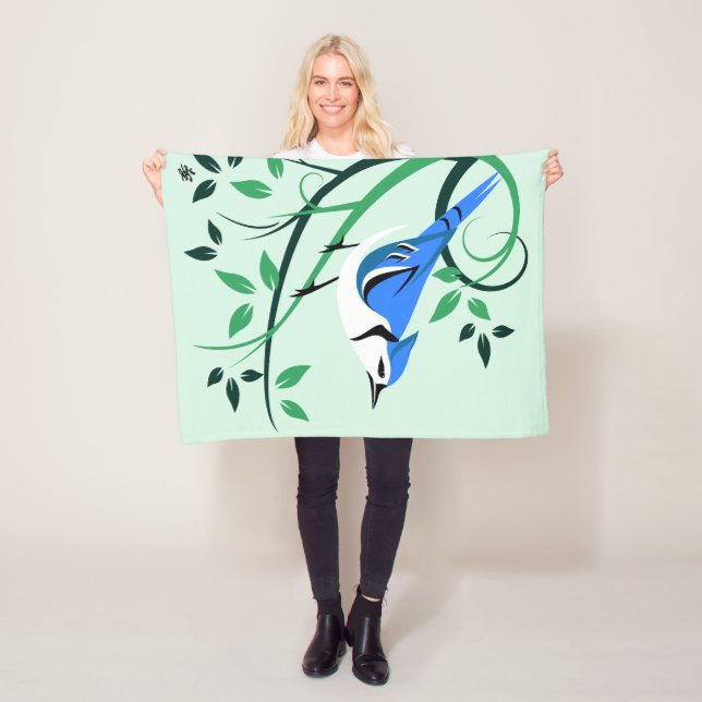 Couverture Polaire Blue Jay On Swirl Tree Branch (En situation)