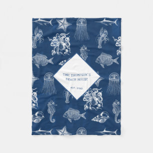 Couverture Polaire Blue Ocean Marine Animaux Motif Beach House