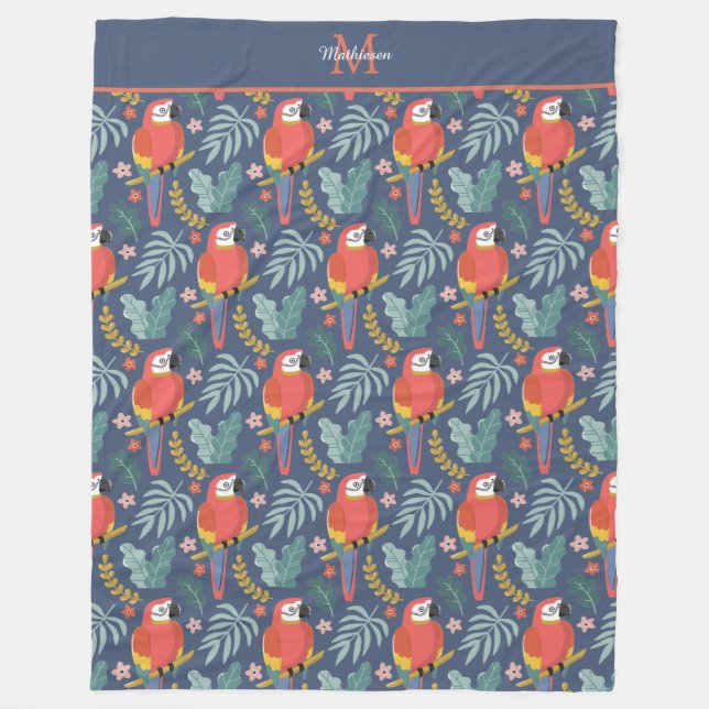 Couverture Polaire Blue Parrot Land Motif tropical Monogramme (Devant)