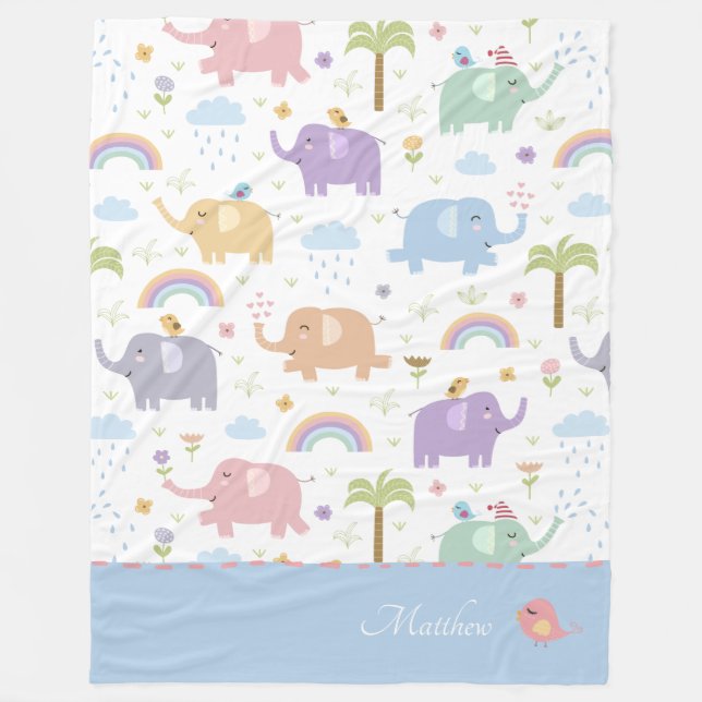 Couverture Polaire Blue Pastel Elephant Motif pour Little Boy Fleece (Devant)