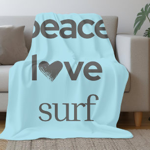 Couverture Polaire Blue Peace Love Surf Life Graphique de surfeur c