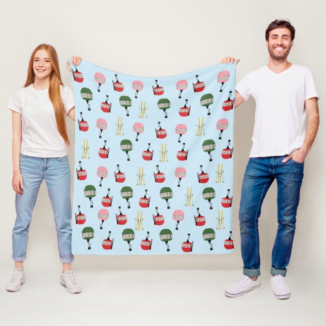 Couverture Polaire Blue Retro Ski Ascenseur Gondola Ski d'hiver (En situation)