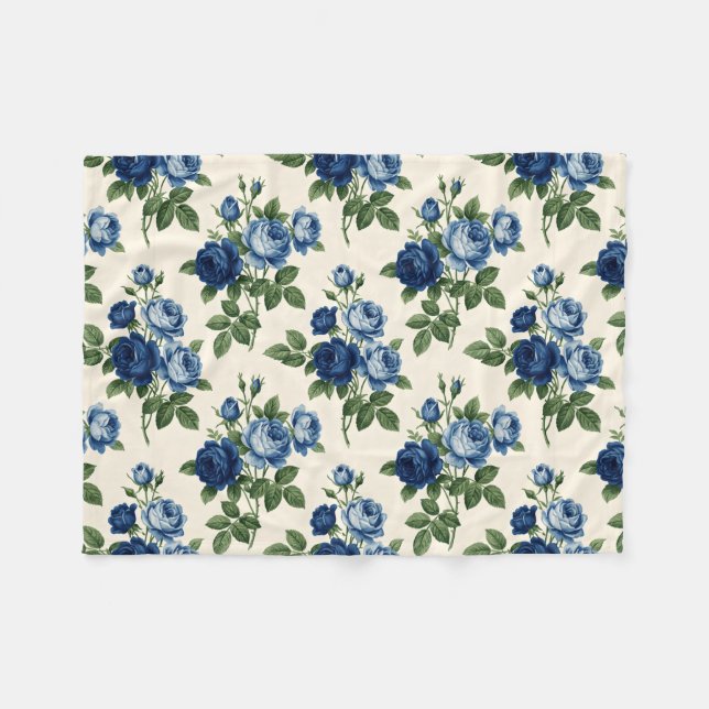Couverture Polaire Blue Rose Floral Pattern (Devant (Horizontal))