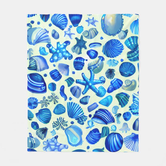 Couverture Polaire Blue Sea Shells Ocean Motif (Devant)