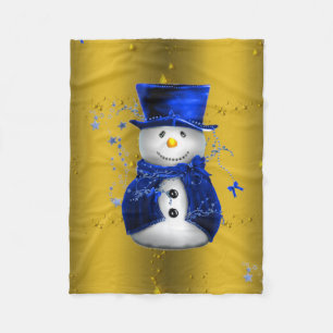 Couverture Polaire Blue Snowman sur Gold Christmas