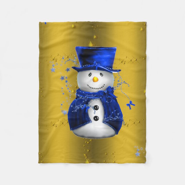 Couverture Polaire Blue Snowman sur Gold Christmas (Devant)